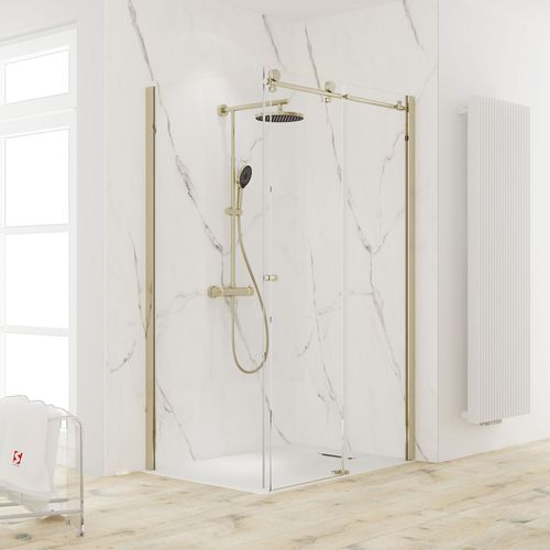 Porte de douche coulissante et paroi fixe 120+90x200 cm, doré, Schulte MasterClass