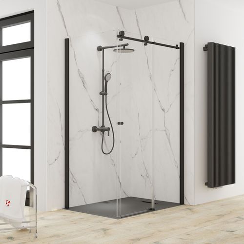 Porte de douche coulissante et paroi fixe 120+80x200 cm, noir, Schulte MasterClass