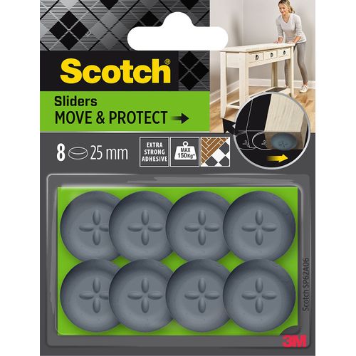 Patin glisseur adhésif rond gris Scotch ø25 mm, lot de 8