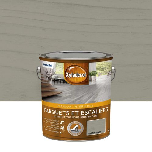 Vitrificateur haute résistance parquets et escaliers gris tendance satin 5L Xyladecor