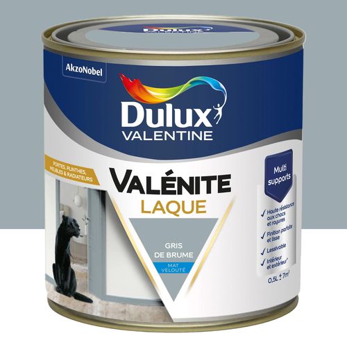 Laque acrylique Valénite Dulux Valentine bleu gris de brume velouté mat500ml