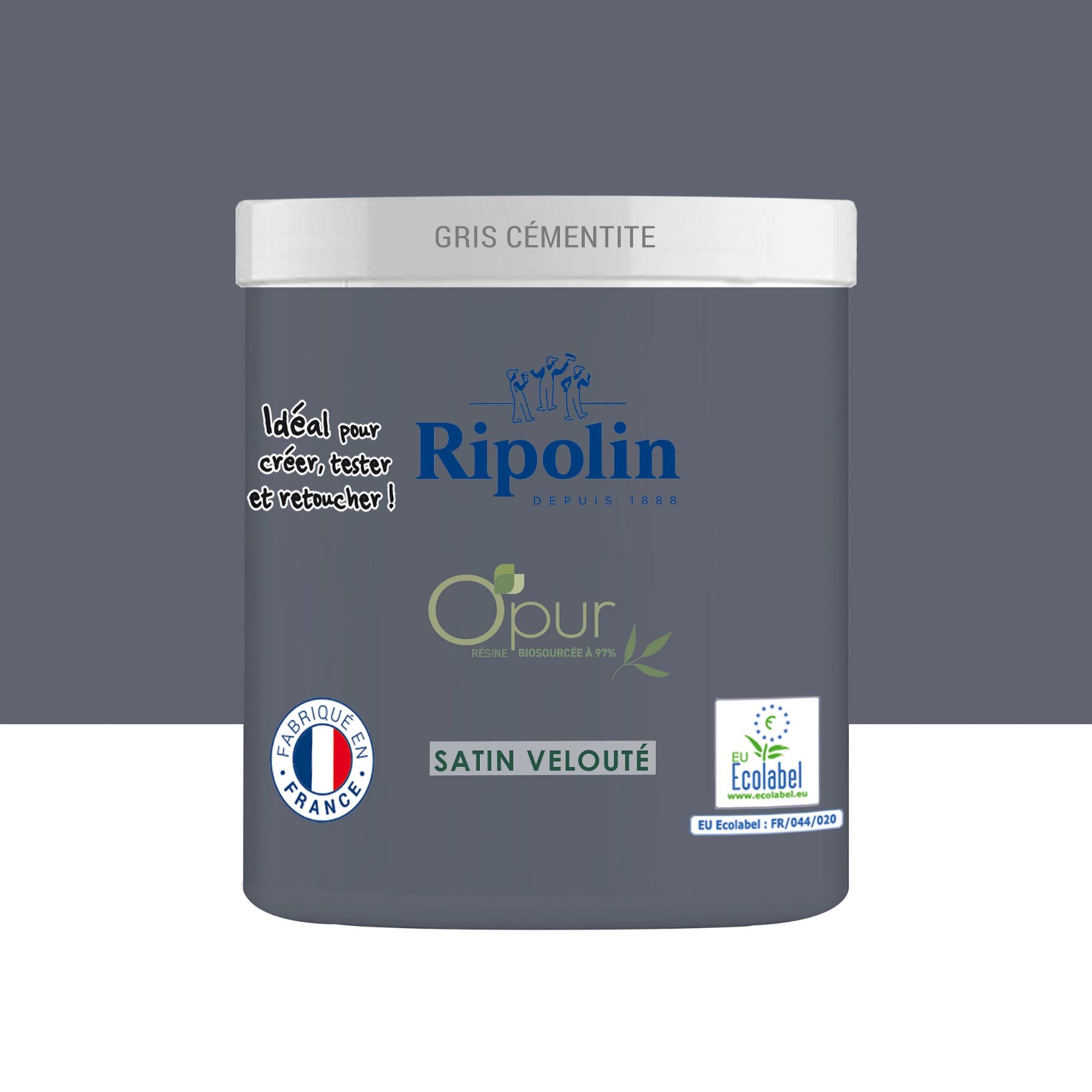 Peinture intérieure multisupport Ripolin O'pur gris cementite satin velouté 75ml