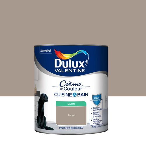 Peinture haute résistance Crème de couleur cuisine et bain Dulux Valentine marron taupe satin 0,75L