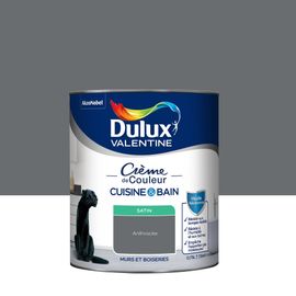 Peinture haute résistance Crème de couleur cuisine et bain Dulux Valentine gris anthracite satin 0,75L