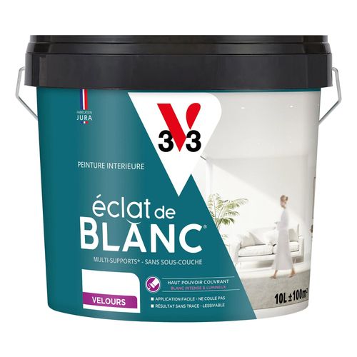 Peinture murs, plafonds et boiseries éclat de blanc V33 blanc velours 10L