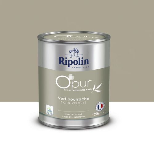 Peinture intérieure multisupport Ripolin O'pur vert bourrache satin velouté 2L