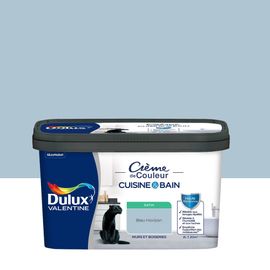 Peinture haute résistance Crème de couleur cuisine et bain Dulux Valentine bleu horizon satin 2L