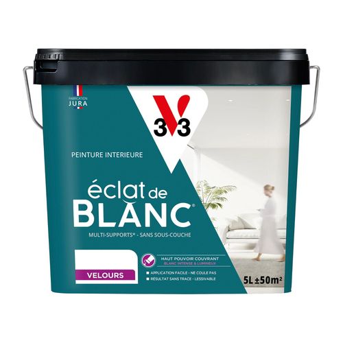 Peinture murs, plafonds et boiseries éclat de blanc V33 blanc velours 5L