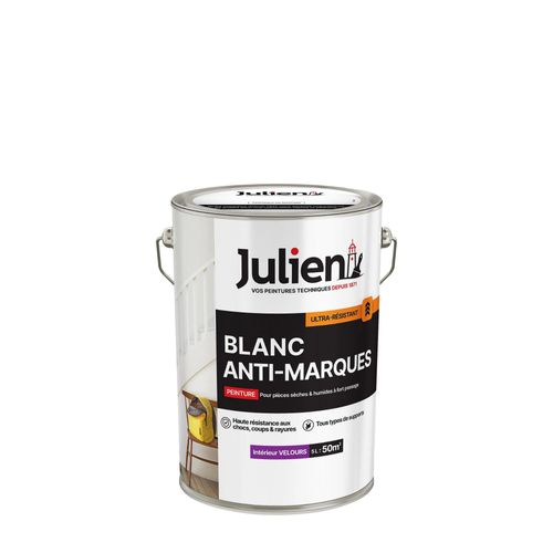 Peinture anti-marques ultra résistant murs et boiseries Julien velours blanc mat 5L