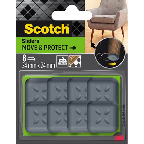 Patin glisseur adhésif carré gris Scotch ø24 mm, lot de 8