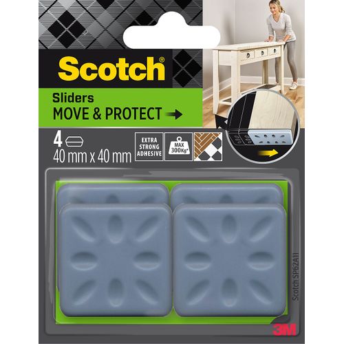 Patin glisseur adhésif carré gris Scotch ø40 mm, lot de 4