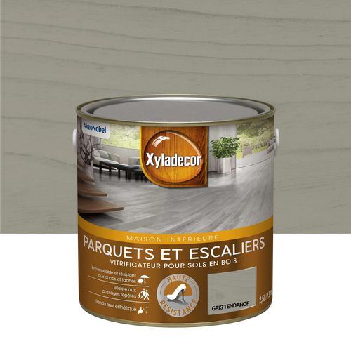 Vitrificateur haute résistance parquets et escaliers gris tendance satin 2,5L Xyladecor