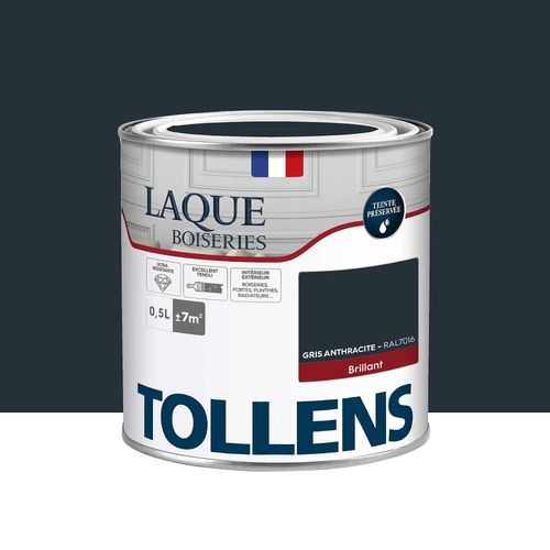 Laque boiseries et métal Tollens brillant gris anthracite RAL 7016 500ml