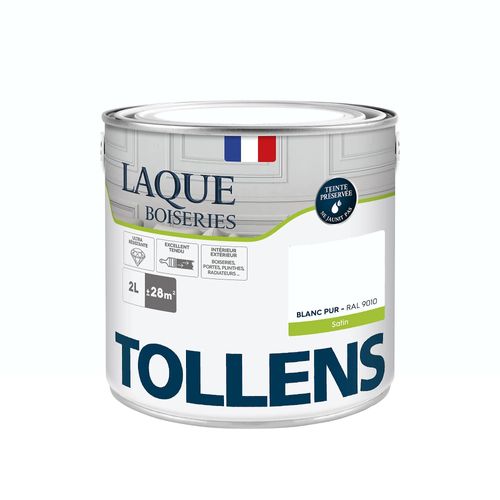 Laque boiseries et métal Tollens satin blanc pur RAL 9010 2L