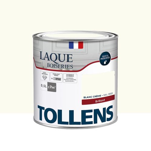 Laque boiseries et métal Tollens brillant blanc crème RAL 9001 500ml