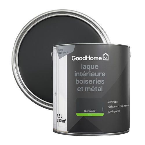 Peinture métal et bois GoodHome satin noir 2,5L