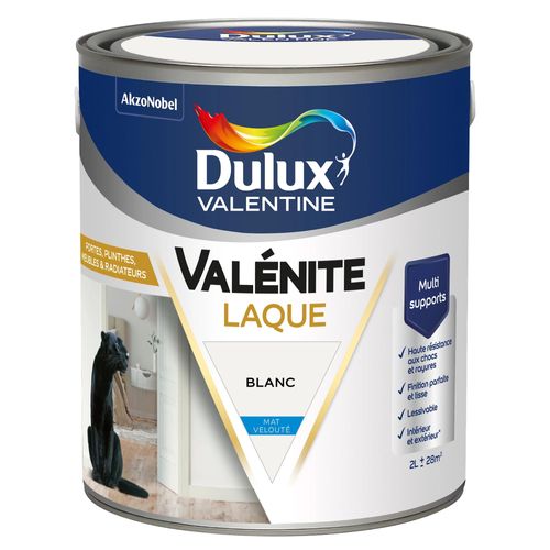Laque Valénite Dulux Valentine Acrylique mat velouté blanc 2L