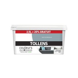 Peinture murs et boiseries Tollens bleu scandinave satin 2,5L +20% gratuit