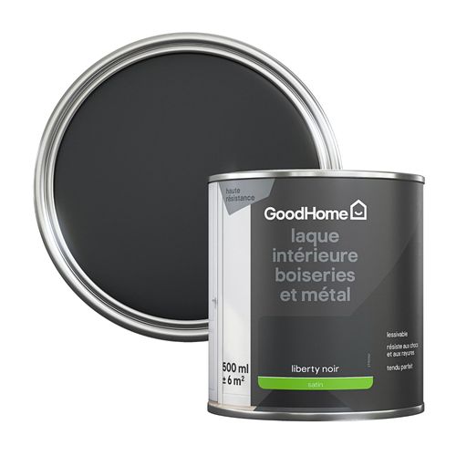 Peinture métal et bois GoodHome satin noir 500ml