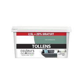 Peinture murs et boiseries Tollens vert expression satin 2,5L +20% gratuit
