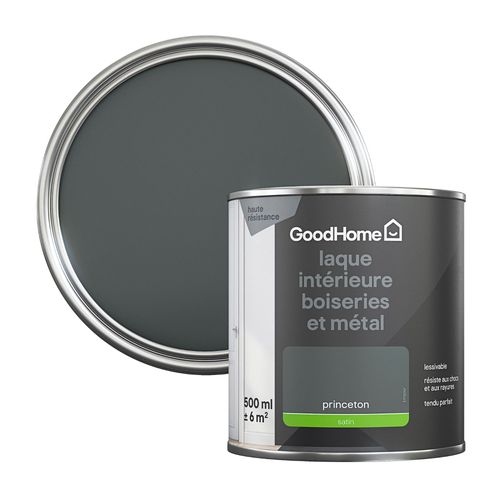 Peinture métal et bois GoodHome satin gris Princeton 500ml