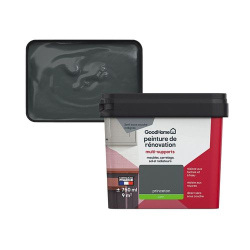 Peinture de rénovation GoodHome multi-supports satin gris Princeton 750ml