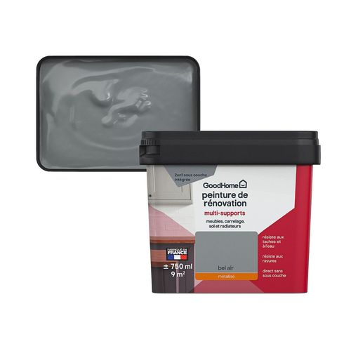 Peinture de rénovation GoodHome multi-supports brillant argent Bel Air 750ml