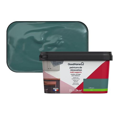 Peinture de rénovation GoodHome multi-supports satin vert turquoise 2L
