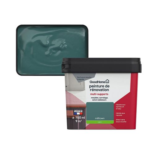 Peinture de rénovation GoodHome multi-supports satin vert Milltown 750ml