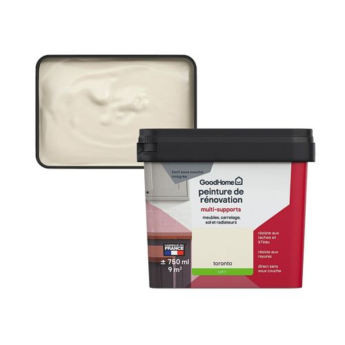Peinture de rénovation GoodHome multi-supports satin Jaune Toronto 750ml