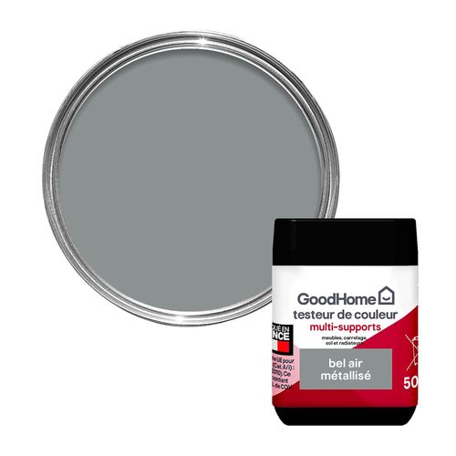 Peinture de rénovation GoodHome multi-supports brillant argent Bel Air 70ml
