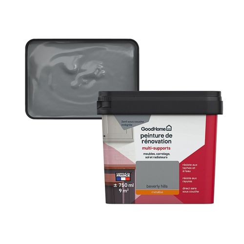 Peinture de rénovation GoodHome multi-supports brillant gris Beverly Hills 750ml