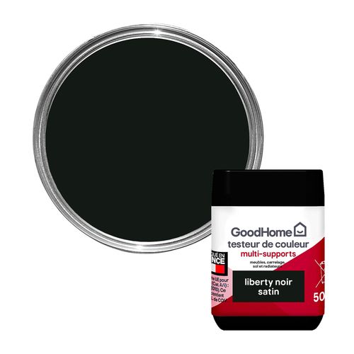 Peinture de rénovation GoodHome multi-supports satin noir Liberty noir 50ml