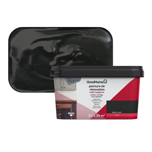 Peinture de rénovation GoodHome multi-supports brillant noir Liberty noir 2L
