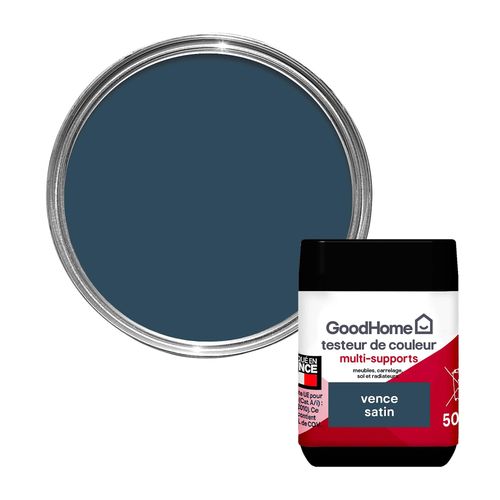 Peinture de rénovation GoodHome multi-supports satin bleu Vence 50ml