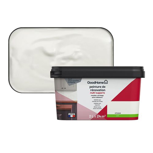 Peinture de rénovation GoodHome multi-supports satin crème Ottawa 2L
