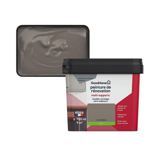 Peinture de rénovation GoodHome multi-supports satin marron Córdoba 750ml