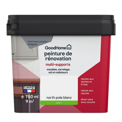 Peinture de rénovation GoodHome multi-supports satin blanc blanc North Pole 750ml