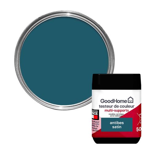 Peinture de rénovation GoodHome multi-supports satin bleu Antibes 50ml