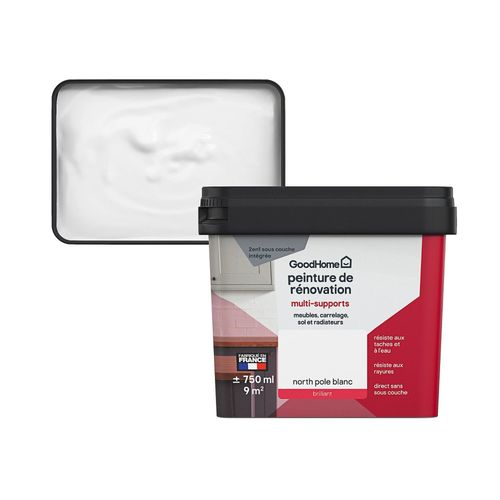 Peinture de rénovation GoodHome multi-supports brillant blanc blanc North Pole 750ml