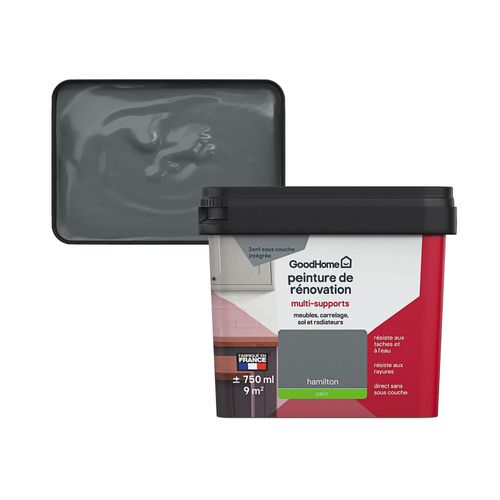 Peinture de rénovation GoodHome multi-supports satin gris Hamilton 750ml