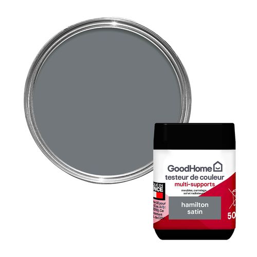 Peinture de rénovation GoodHome multi-supports satin gris Hamilton 50ml