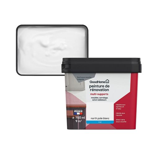 Peinture de rénovation GoodHome multi-supports mat blanc blanc North Pole 750ml
