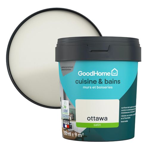 Peinture cuisine et salle de bains GoodHome blanc Ottawa satin 750ml