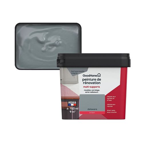 Peinture de rénovation GoodHome multi-supports brillant gris Delaware 750ml