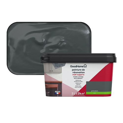 Peinture de rénovation GoodHome multi-supports satin gris Princeton 2L
