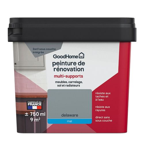 Peinture de rénovation GoodHome multi-supports mat gris Delaware 750ml