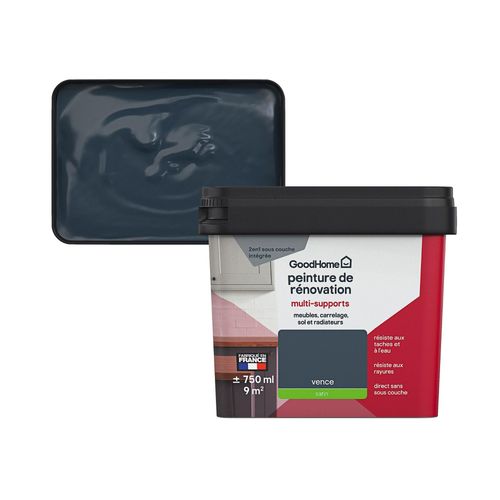 Peinture de rénovation GoodHome multi-supports satin bleu Vence 750ml