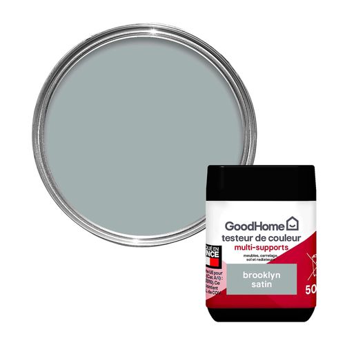 Peinture de rénovation GoodHome multi-supports satin gris Brooklyn 50ml