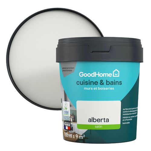 Peinture cuisine et salle de bains GoodHome blanc Alberta satin 750ml